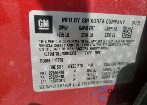 2021 Chevrolet Trailblazer Rs z USA, uszkodzony, nr VIN KL79MTSL5MB018330